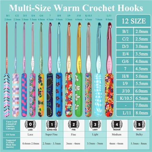 24 Sizes Crochet Hooks with Crochet Yarn Accessories, 2mm(B)-8mm(L) Warm Crochet - Picture 4 of 7